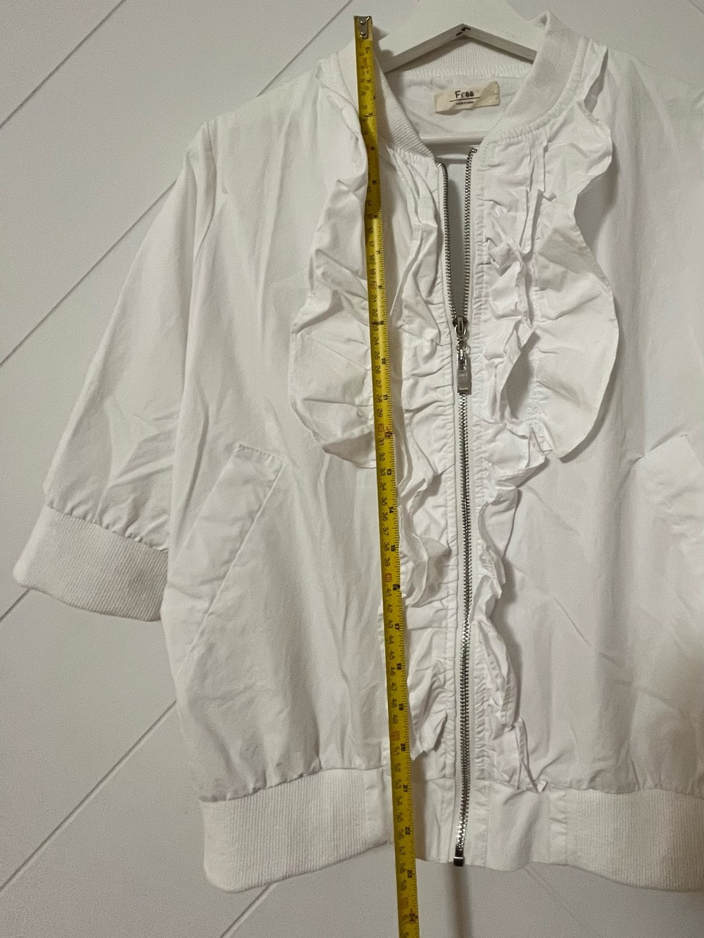 Free People White Ruffle-Front Zip Bomber Jacket - Picture 7 of 10